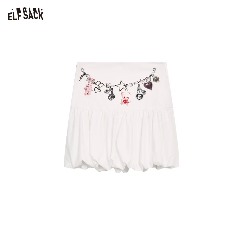 ELFSACK 2025 Summer New Arrivals Sweet High Waisted White Floral Bud Chic Skirt For Women