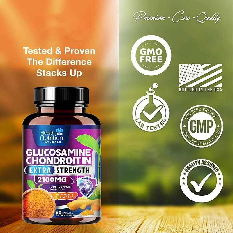 Glucosamine Chondroitin Turmeric and MSM 2100mg - Triple Strength, Cartilage, Joint Support, Support Knees Hands Hips Back