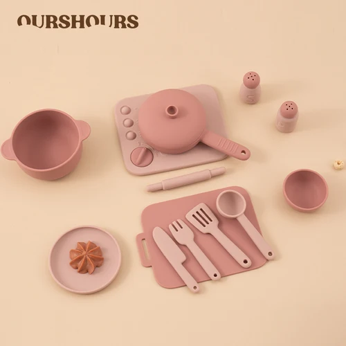 유아용 식품 등급 실리콘 주방 장난감 세트, 주방 액세서리, 놀이 척, 요리 장난감, BPA 무료 어린이 교육 장난감 