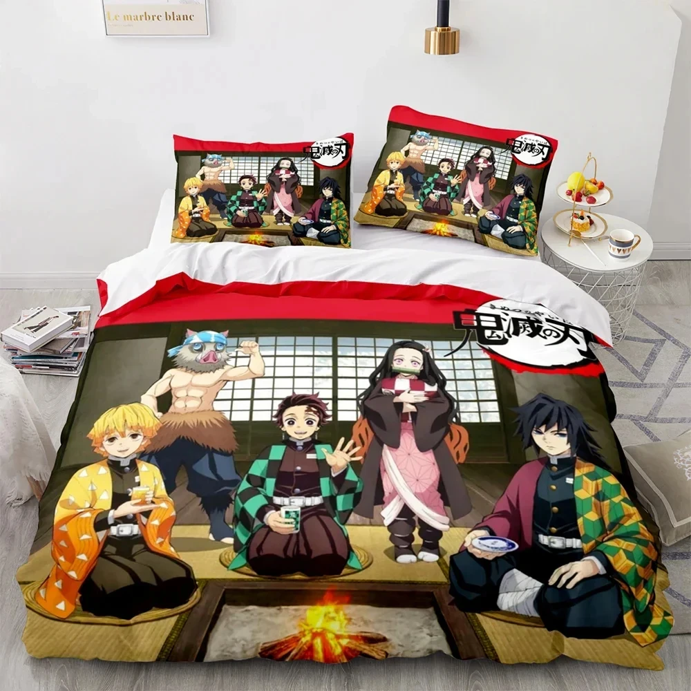 2024 Demon Slayer 3d Bedding Set Anime Duvet Cover Pillowcases Single Twin Full Queen King Size Boys Girls Boys Gift Home Decor