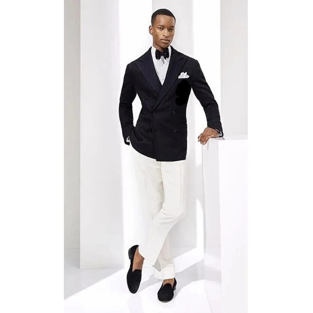 

Модные мужские костюмы с остроконечными лацканами, двубортные свадебные смокинги, вечерние облегающие деловые пиджаки, черная куртка на заказ, белые брюки