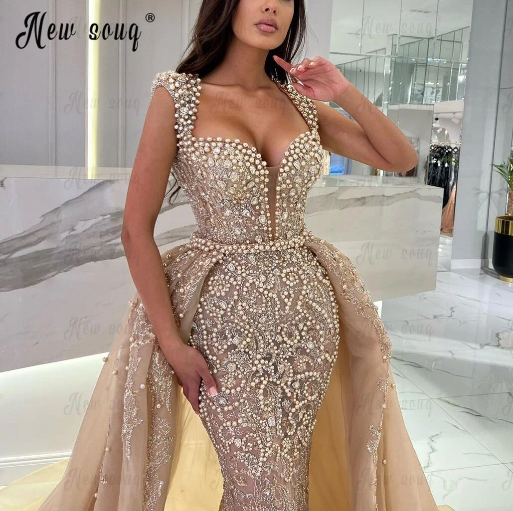 Africa Two Pieces Formal Evening Dress With Overskirt Heavy Embroidery Lace Appliqued Bride Party Gowns Robe Soirée Female