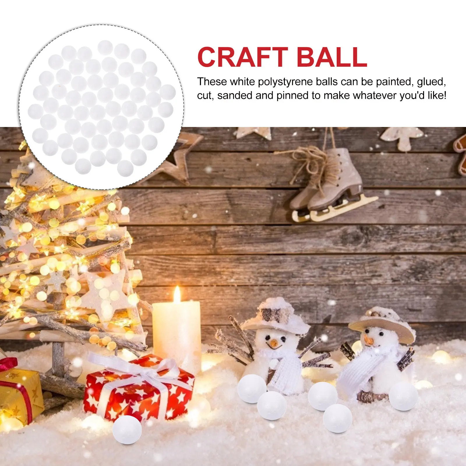 

250Pcs 2.5cm White Foam Craft Balls Christmas Decoration DIY Ornament Art Project Painting Coloring Gluing Winter Festival