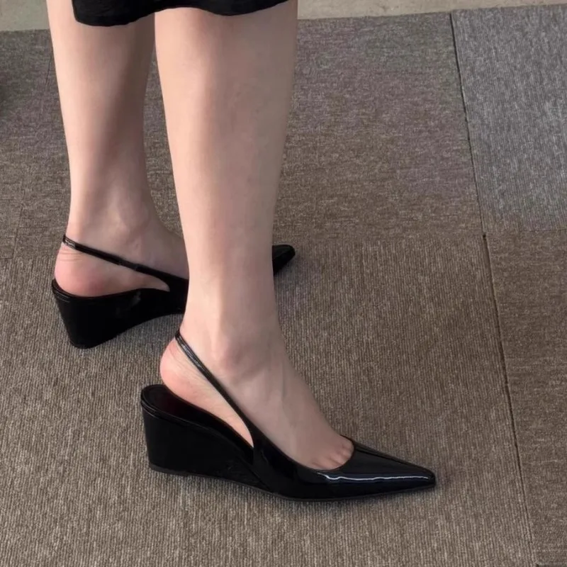 A Niche High-heeled Silver Toe Open-back Sandal From Fairy 2025, A New Spring Style French Pointed-toe Single Shoe
