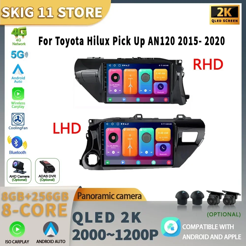 Android 13 For Toyota Hilux Pick Up AN120 2015-2020 Radio Car Multimedia Player Navigation Screen WIFI Carplay Stereo Head Unit