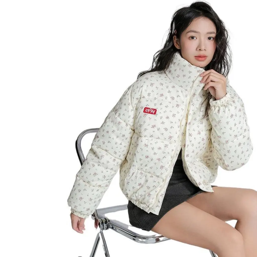 

Korean Style Short down Cotton-padded Coat for Women Fake Two-piece Thickened Slim-fit Bread Coat All-match Student Fashion