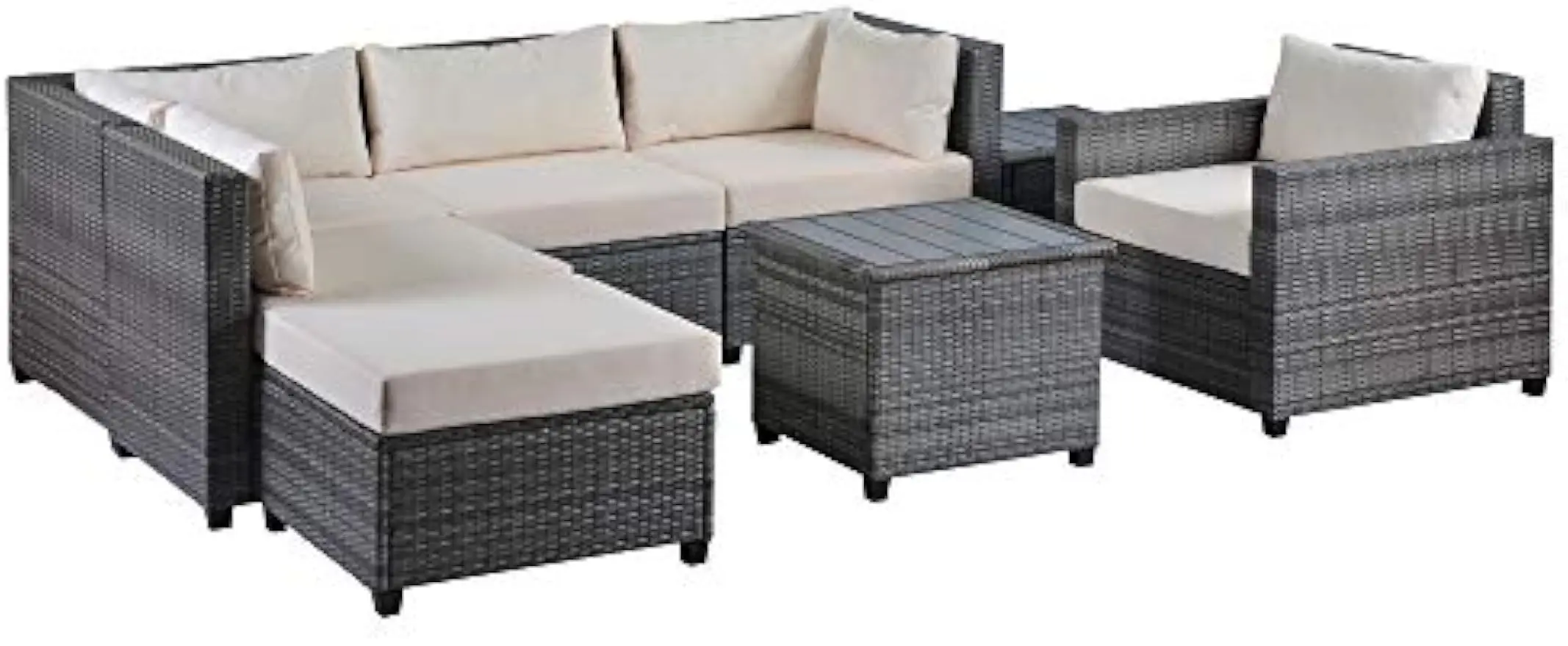 Wicker Rattan Sets Sofá secional com Almofadas, Mobília ao ar livre, Pátio Conversa Set, All Weather, 8 Pcs