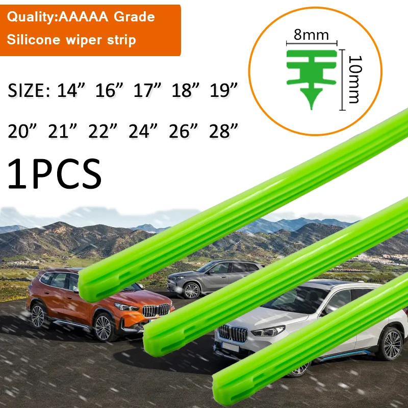 

1PCS Car Wiper Blade Windscreen green silica gel Replacement Strip 8MM 14"16"17"18"19"20"21"22"24"26"28" Auto Accessories