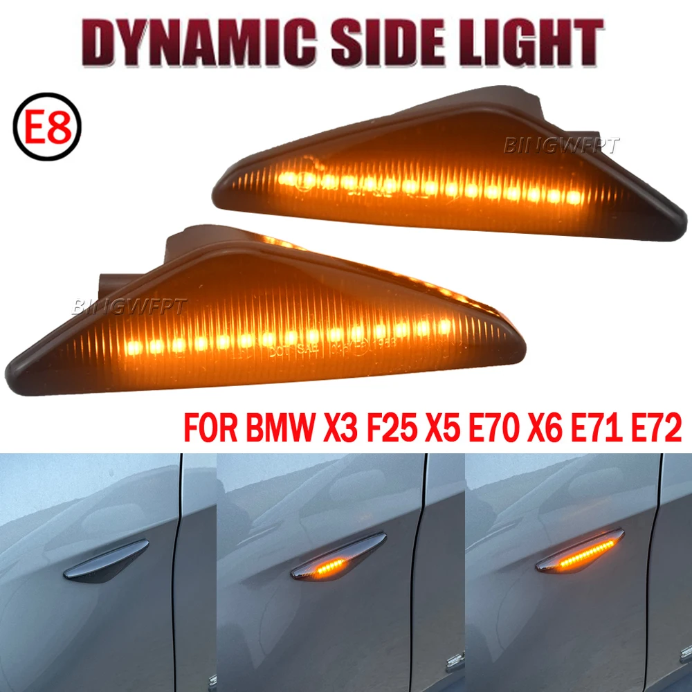 2x Sequential Flashing LED Turn Signal Side Marker Lights For BMW X3 F25 X5 E70 X6 E71 E72 Blinker Lamps 63137171007/8