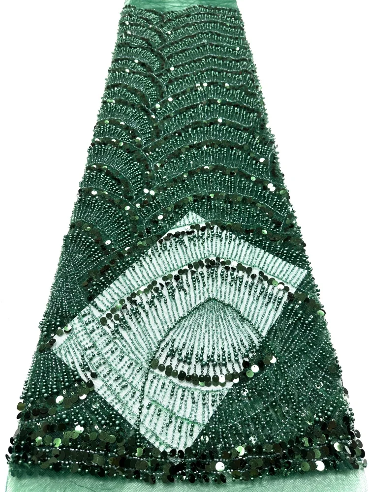 

New Style Nigerian Groom Embroidery Beaded Lace Fabric 2026 High-End African Sequins Lace Fabric For Evening Dress Sewing