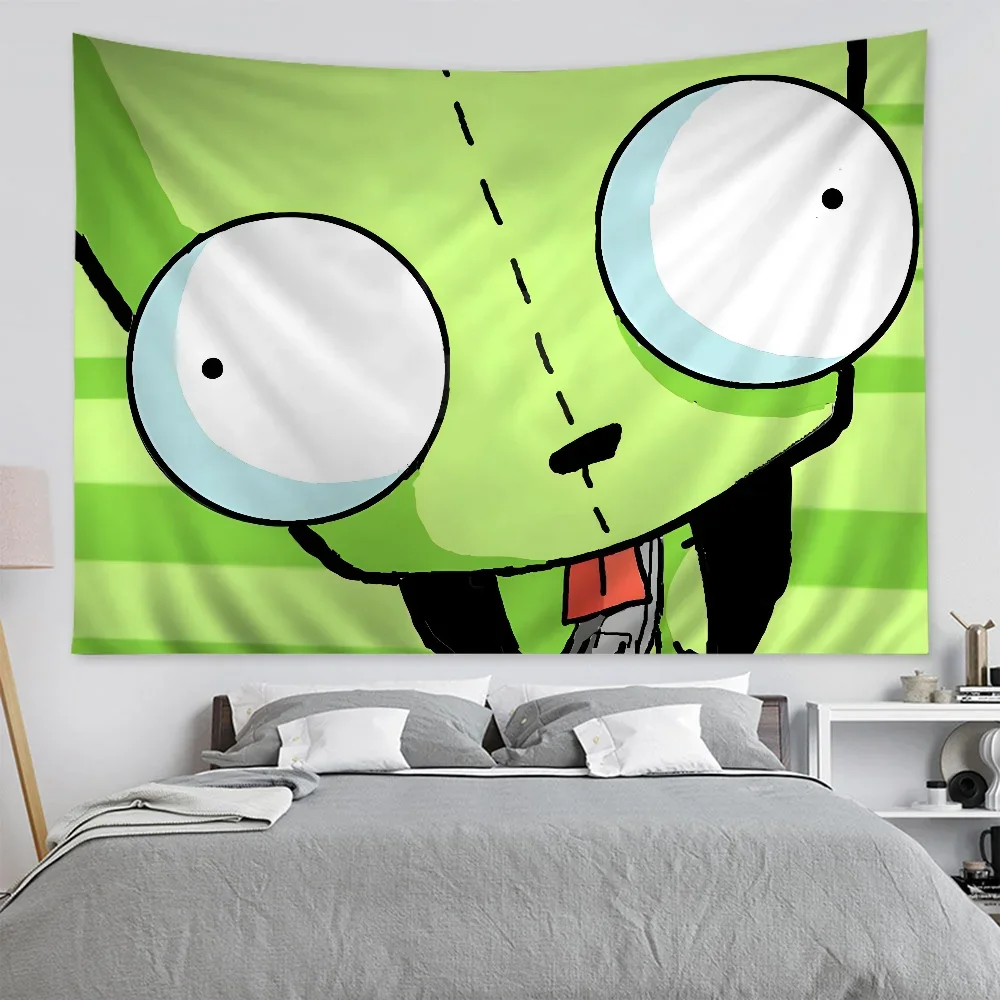 Invader Zim Alien GIR Tarot Tapestry, Cartoon Hippie Wall Hanging for Dorm Game Room Decor