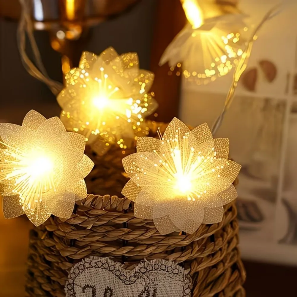 1PC 1.5M10LED/3M20LED Double-Layer Fiber Optic Flower Light String, Battery Powered, Used For Wedding And Party Decoration