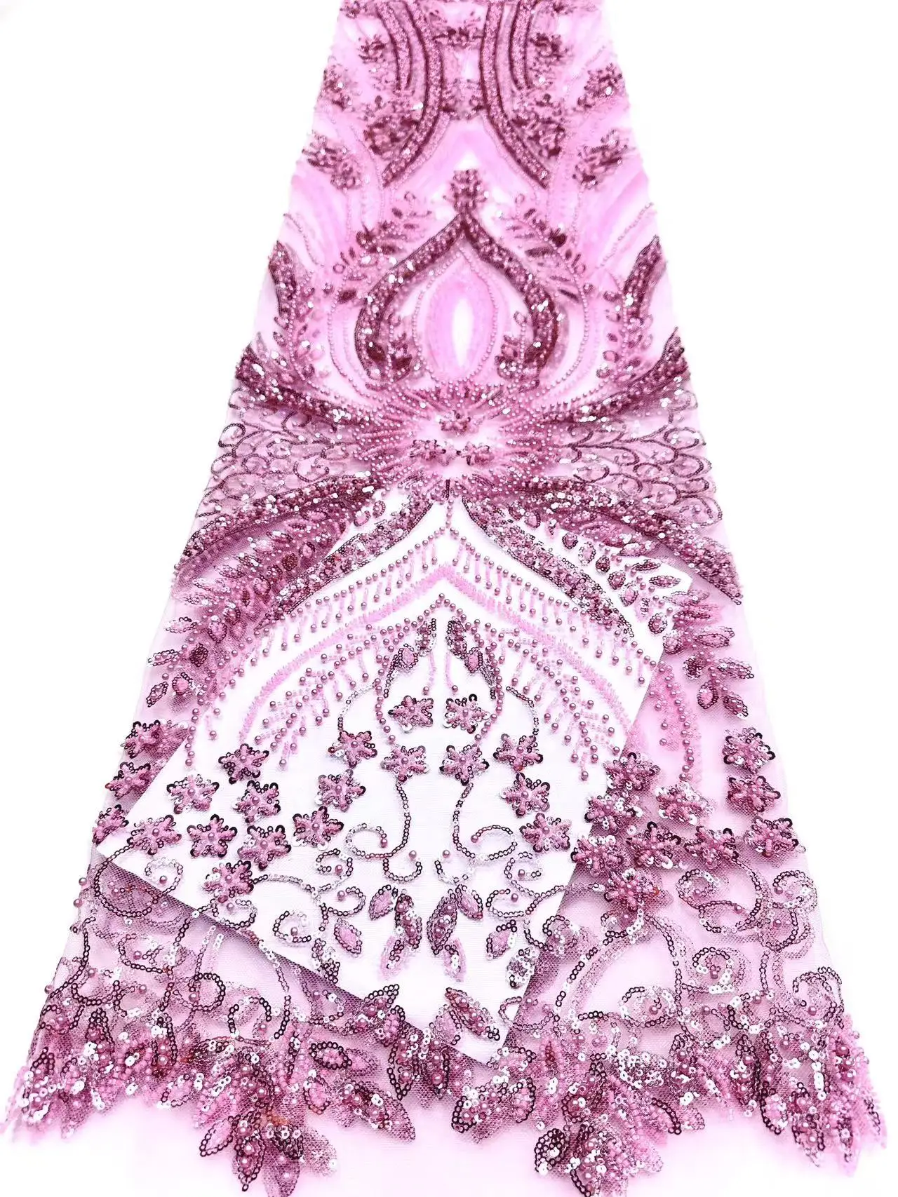 

Luxury African Sequins Beaded Lace Fabric 2026 High Quality Lace Pink French Lace Fabric Nigerian Lace Fabrics Party