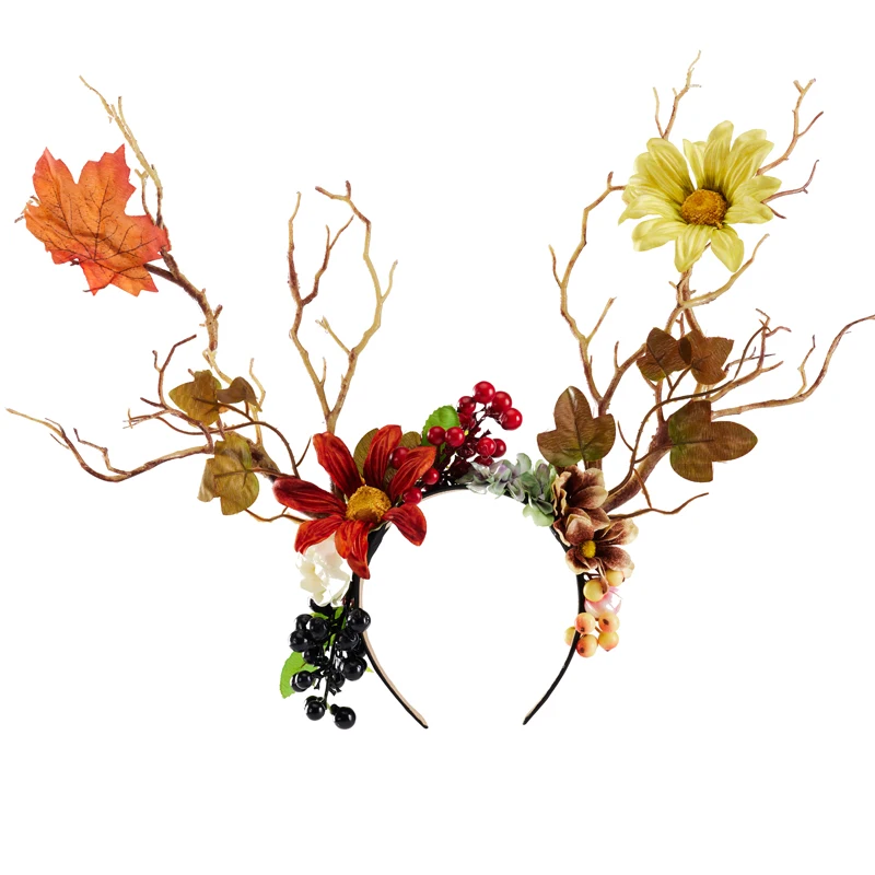 Vintage Tree Branch Headband Christmas Antler Flowers Hairband Halloween Cosplay Gothic Costumes Party Hair Accessories