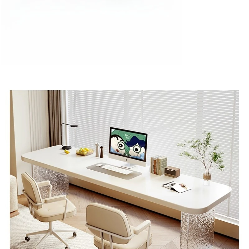 

Desk double solid wood lacquered strip table white cream style office computer desk children's study desk
