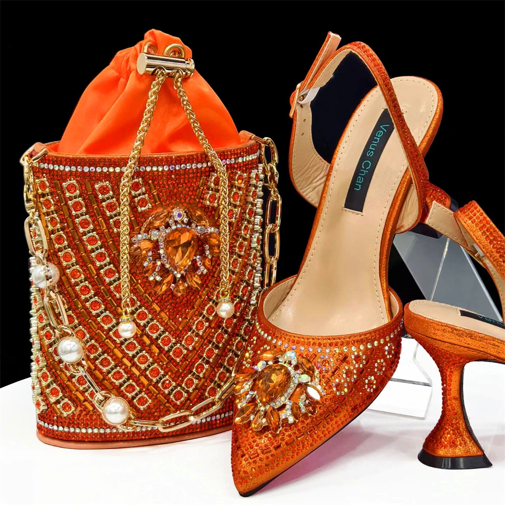 

doershow Italian Shoes And Bag Sets For Evening Party With Stones Italian Leather Handbags Match Bags! HDF1-4