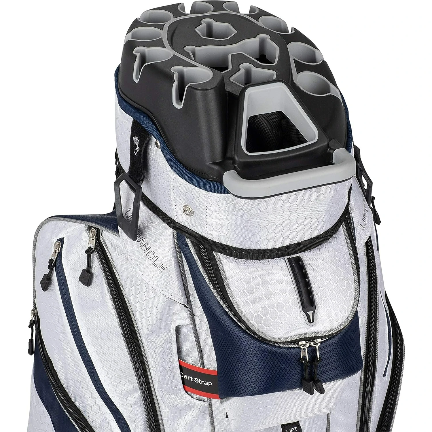 

3rdGeneration Club Lock Organizer Golf Cart Bag with 14 Way Anti Rattle Divider Top- Free Snap On Rain Hood-Full Length Dividers