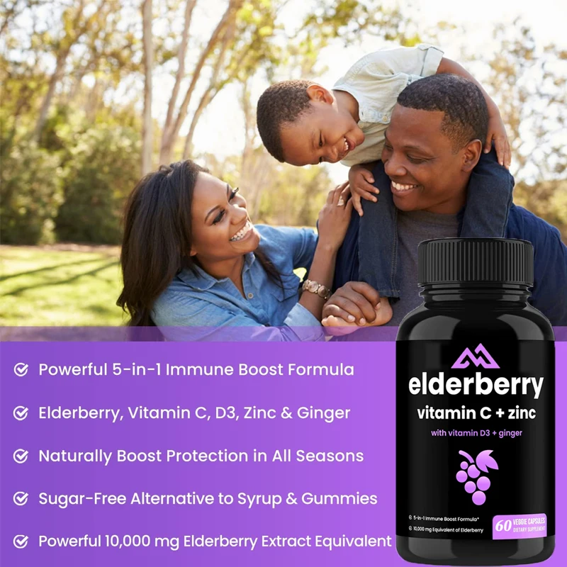 

Elderberry contains zinc and vitamin C, vitamin D3 5000 IU&ginger 5-in-1 antioxidant and immune support supplement, 60 capsules