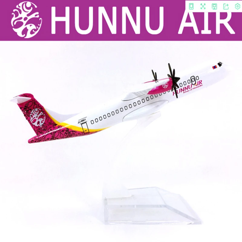 HUNNU-Air Airlines Modelo Aeronave FK50 com Coleção Base, Diecast Avião De Metal De Liga, Asas Da Mongólia, Presente De Exibição, 16cm