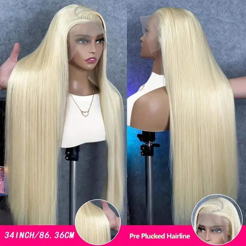 150 Density 13x6 HD Lace Frontal Wig 613 Blonde 36 Inches Human Hair Wigs Straight Pre Bleached Brazilian