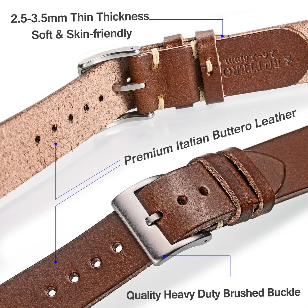 HEMSUT Leather Watch Bands for Men Italian Buttero Handmade Watch Strap Quick Release Vintage Replacement Wrap of 18mm 20mm 22mm