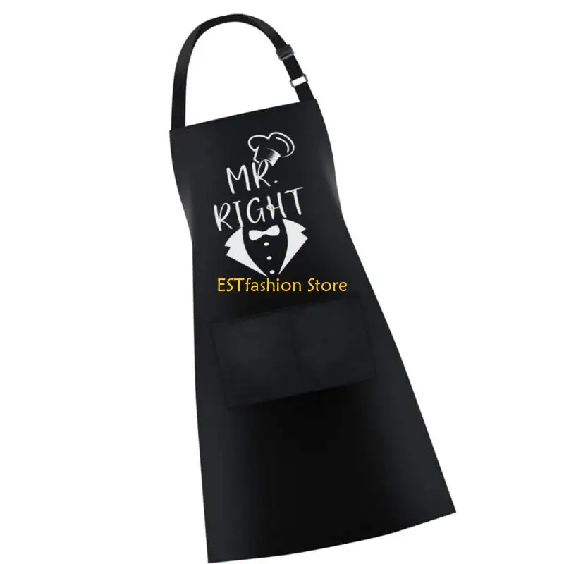 Y5GC مطابقة البوليستر زوجين مآزر MR & Mrs مطرزة تصميم قابل للتعديل الخصر العلاقات التغطية الكاملة المطبخ حماية مجموعة