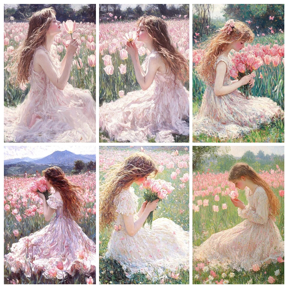 DIY Diamond Painting 2024 New Beautiful Woman and Flower Embroidery Full Diamond Mosaic Portrait Cross Stitch