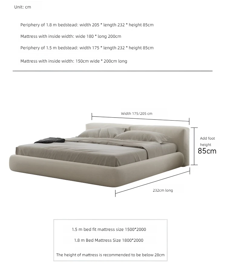 أثاث غرفة نوم فاخر خفيف كريمي فرنسي، سرير كينج من القماش الناعم والحديث والبسيط