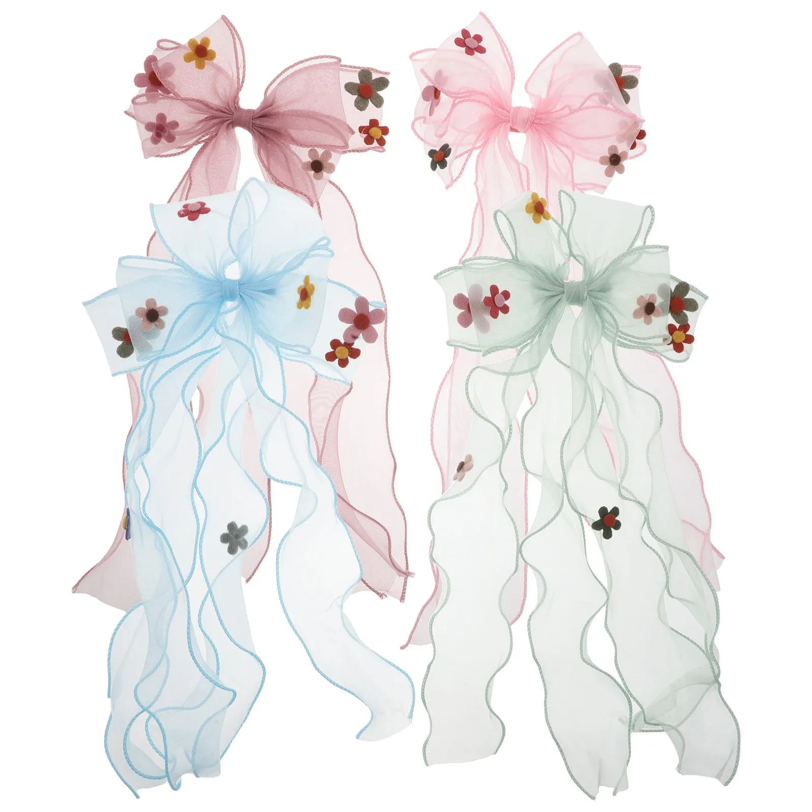 4Pcs Princess Hair Clips Toddler Big Chiffon Bows Colorful Organza Ribbons Soft Hair Accessories Perfect for Party School Wear