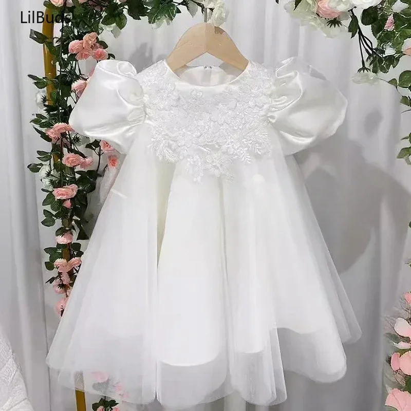 

2024 New Style Mesh Princess Elegant Flower Girl One-Year-Old Host Photography Piano Performance Gown Dress European American