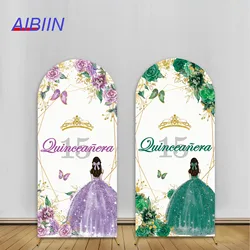 AIBIIN Arch Backdrop Cover Quinceanera 15th Birthday Party Decor Background Floral Crown Girls Cake Table Portrait Photozone