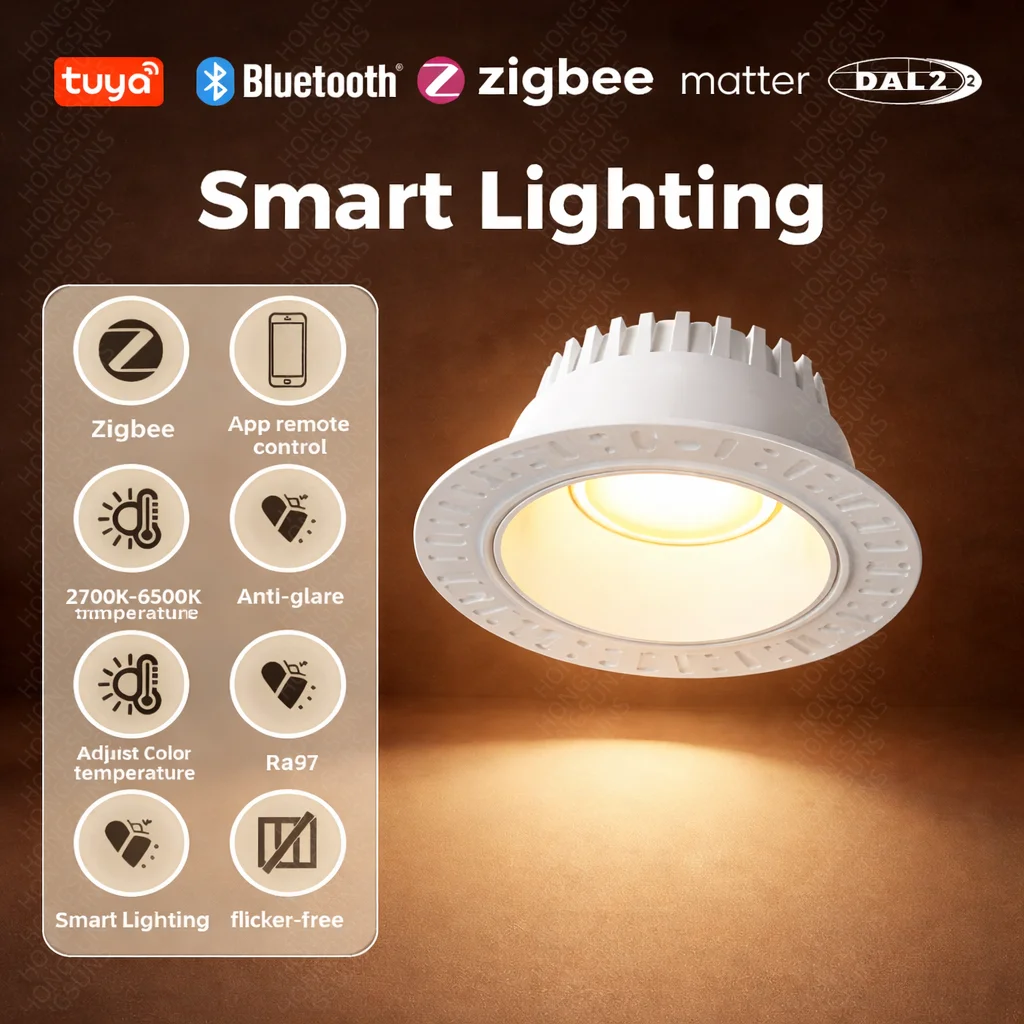 

Tuya Zigbee DALI Matter Smart Borderless Embedded Anti Glare Downlight Spotlight Ceiling Lamp Suitable For Hotel And villa