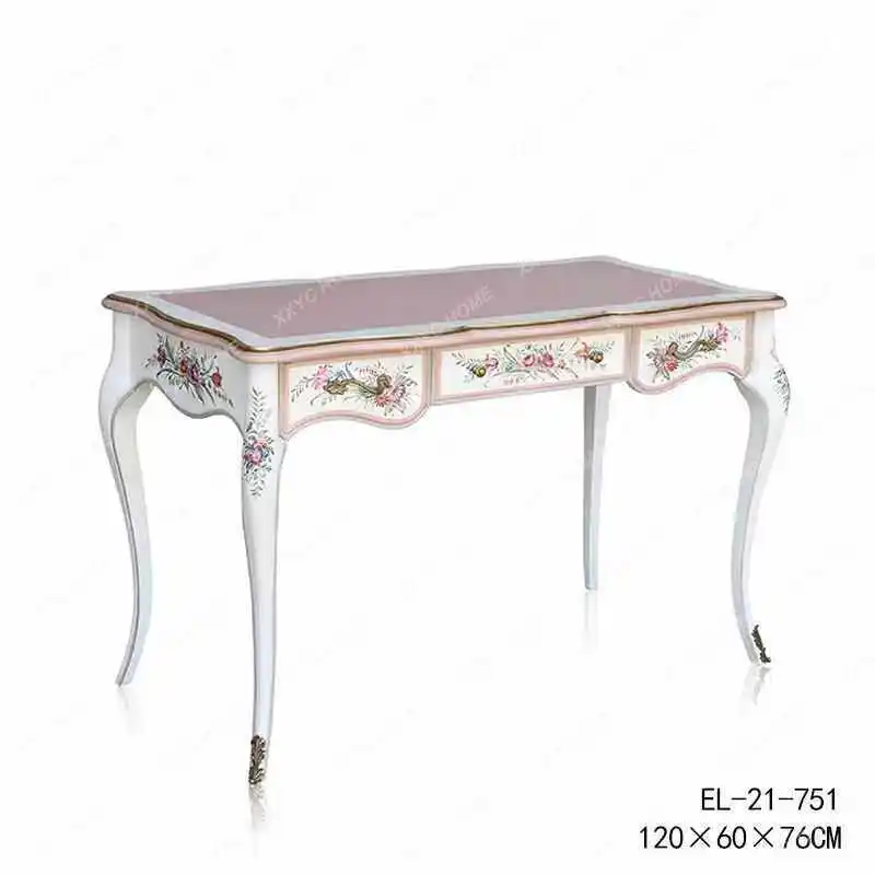 romantic solid wood carving flower hand painted sticker gold leaf desk villa bedroom