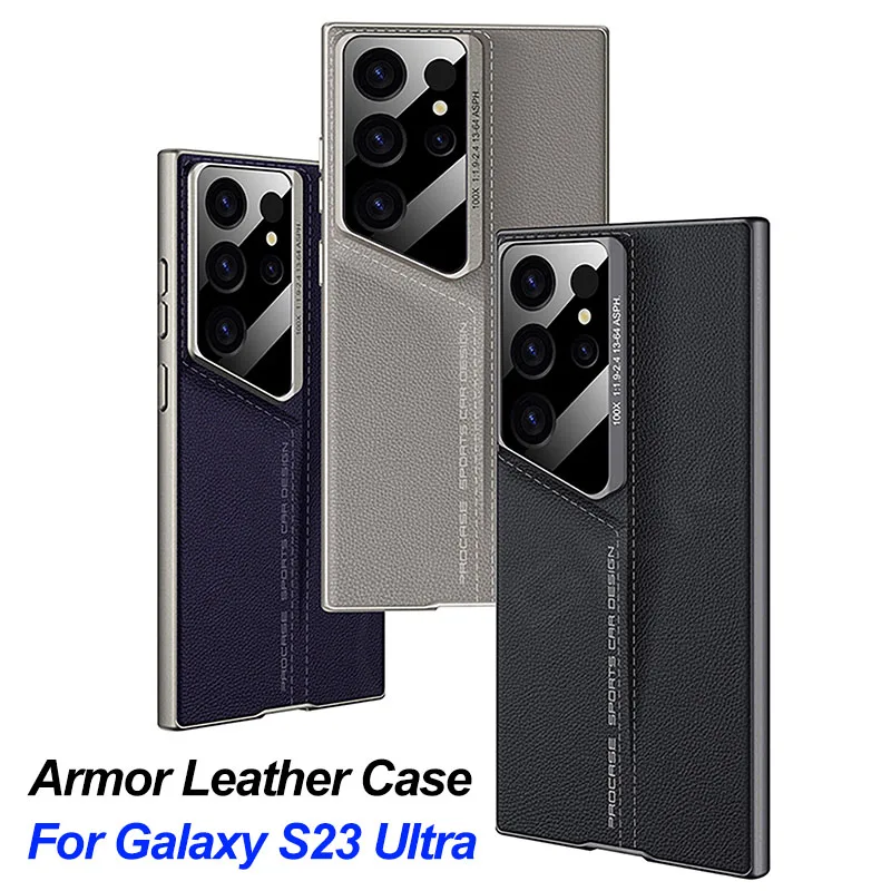 Plain Leather Blade Armor Case For Samsung Galaxy S23 Ultra 360 Full Protective Shockproof Hard Cover for Galaxy S24 Ultra Case