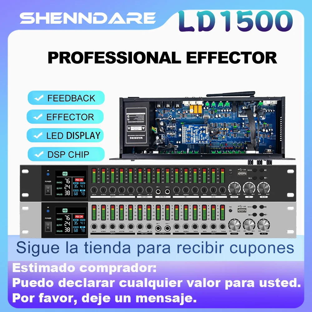 Procesador de efectos de audio profesional ShennDare LD1500 para KTV, procesador de ecualizador antiaullidos DSP con Bluetooth, efectos previos a la etapa adecuados para karaoke, fiestas y escenarios