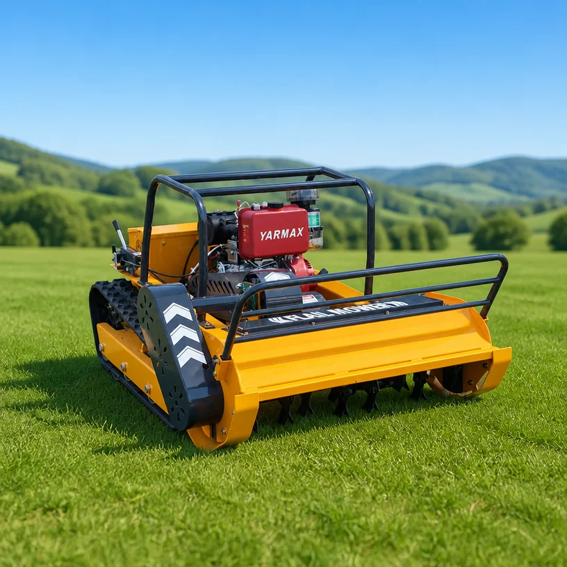 Customized CE EPA Battery Powered Electric Tracked Crawler RC Mower with LED Headlight for Uneven Terrain