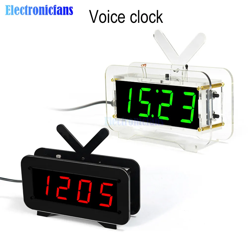 Diy Kit Digital LED Electronic Clock Voice Version 51 Microcontroller Clock Time Light Control Temperature Red/Blue/Green/White