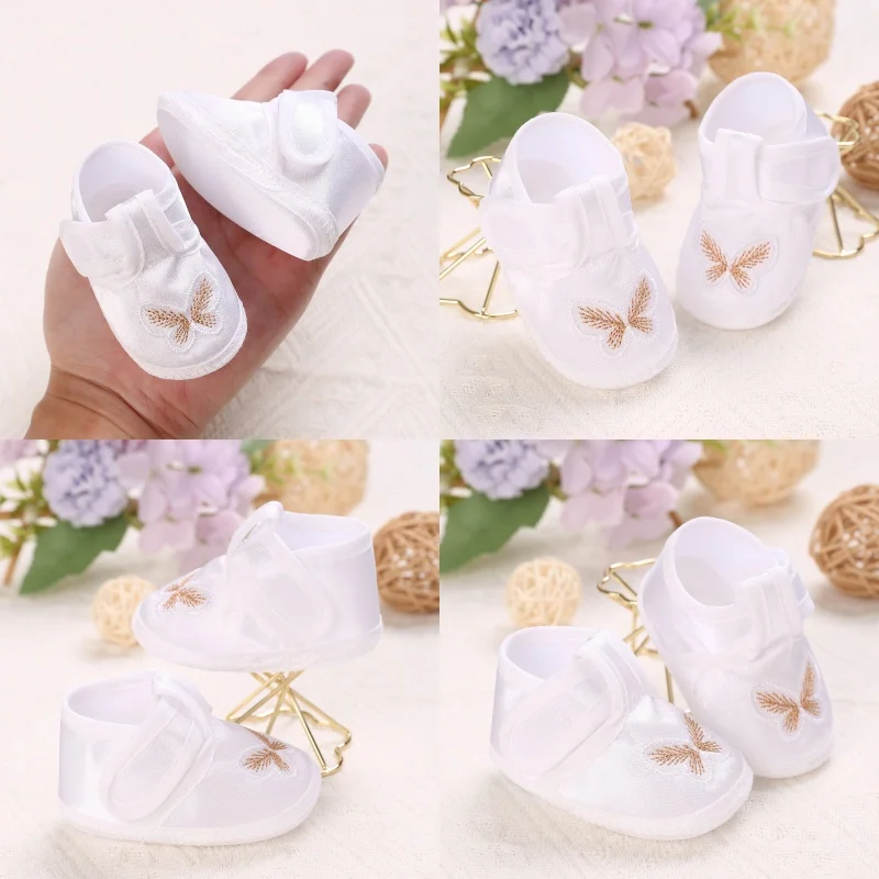 

White Newborn And Boy Girl's First Pair Of Dipping Shoes Soft Soled Walking Shoes Cute Cartoon Bow Multiple Styles -9CM/10CM