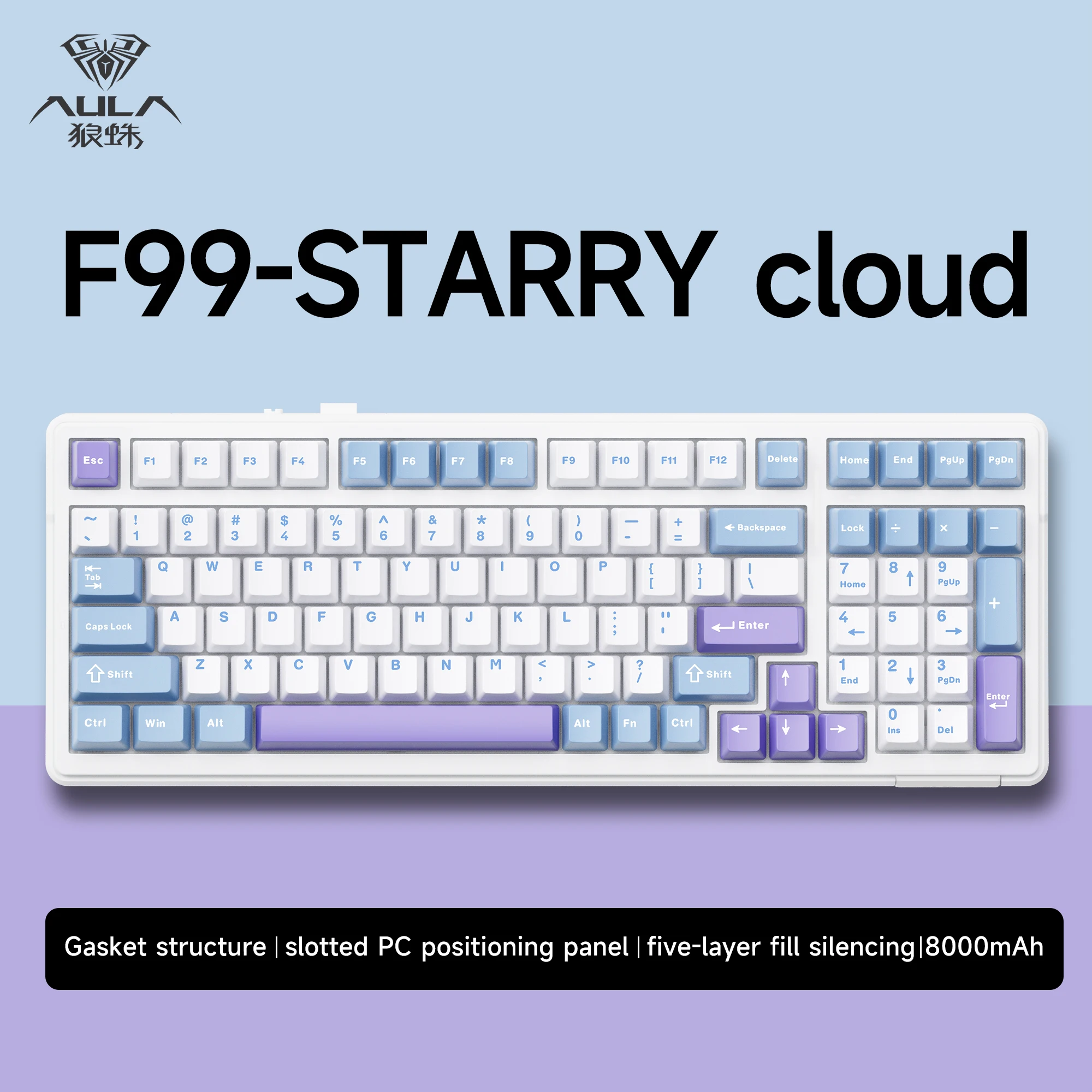 

AULA F99 Machanical Keyboard RGB Customizable 99 Keys Hot Swap Bluetooth 5.0/2.4G Wireless/Wired Gasket-mounted Gaming Keyboards