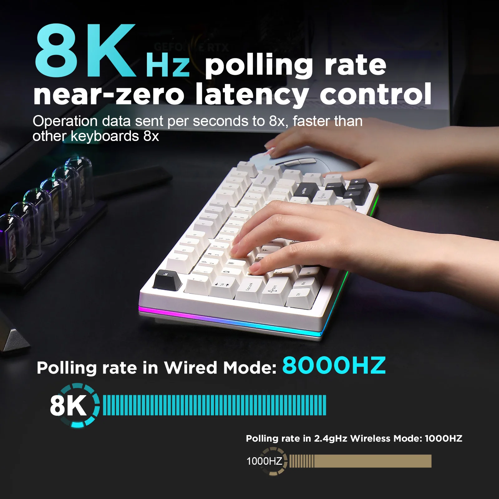 YUNZII RT80 8K ワイヤレス HE ゲーミングキーボード、ラピッド