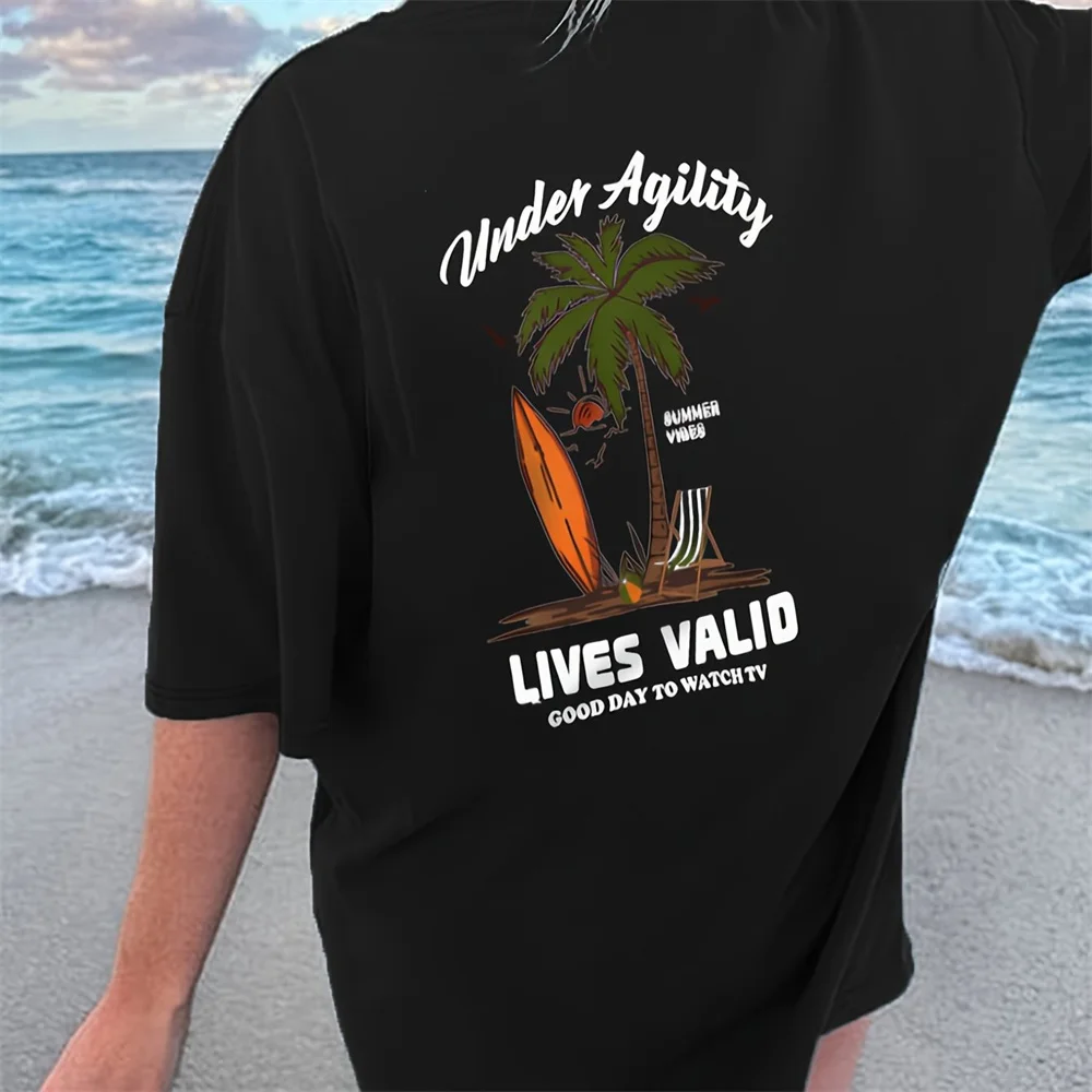 Hawaii T-Shirt Men\'s Short Sleeve Top 3d Coconut Tree Pattern New Summer Fashion Beach T Shirt Mens Quick Dry Clothing Blouse