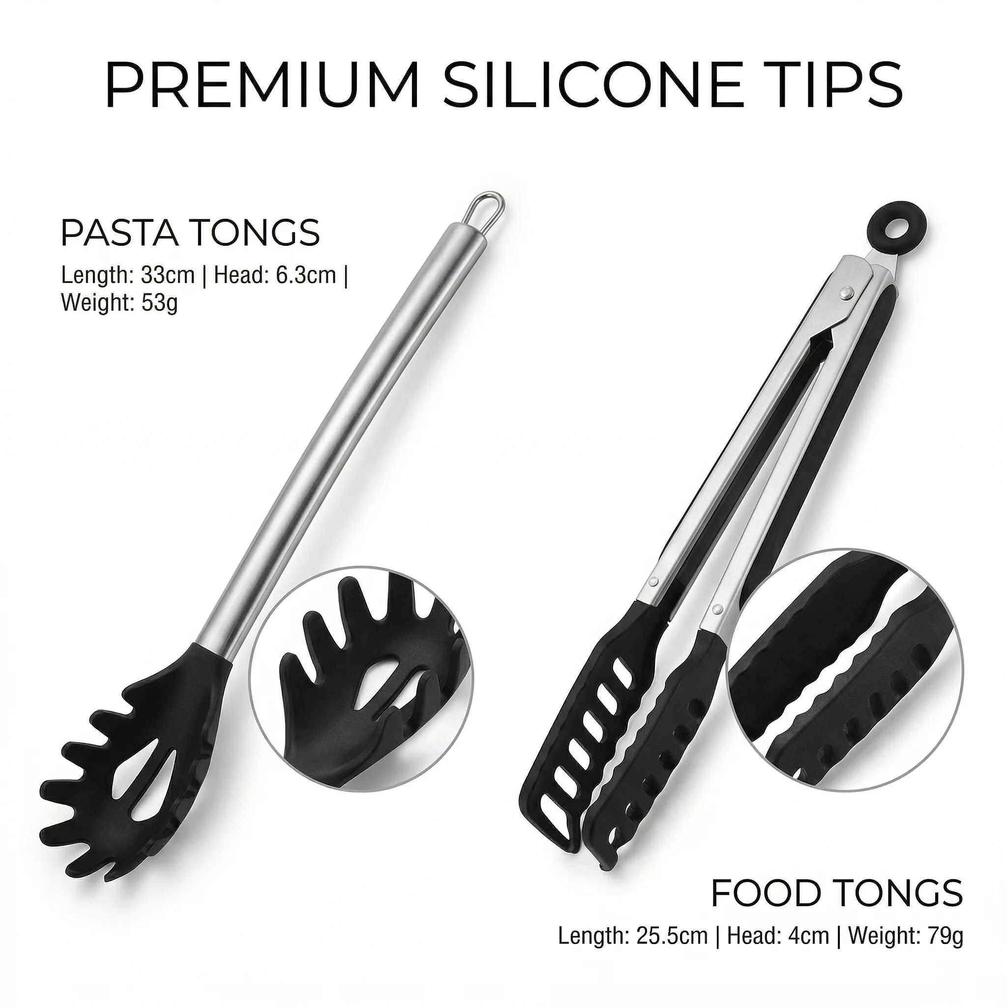 Cooking Tongs,410 Steel Nylon,Kitchen & BBQ,Sturdy Handle,For Grill Lovers - Detail 1