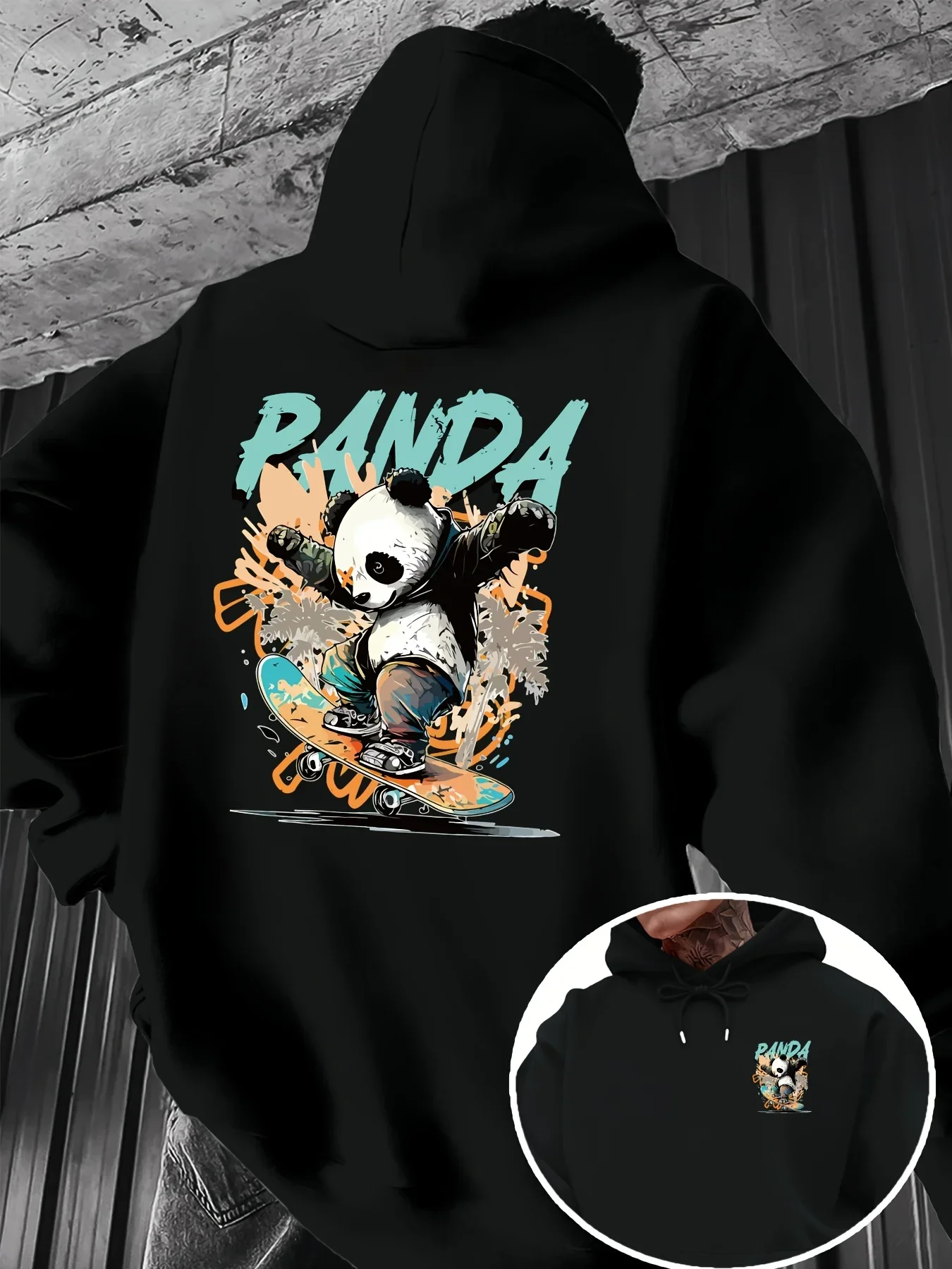 Graffiti Skate Panda Graphic Hoodie Unisex Loose Pullover Sweatshirt Front Back Print Hypebeast Skater Casual Autumn Apparel