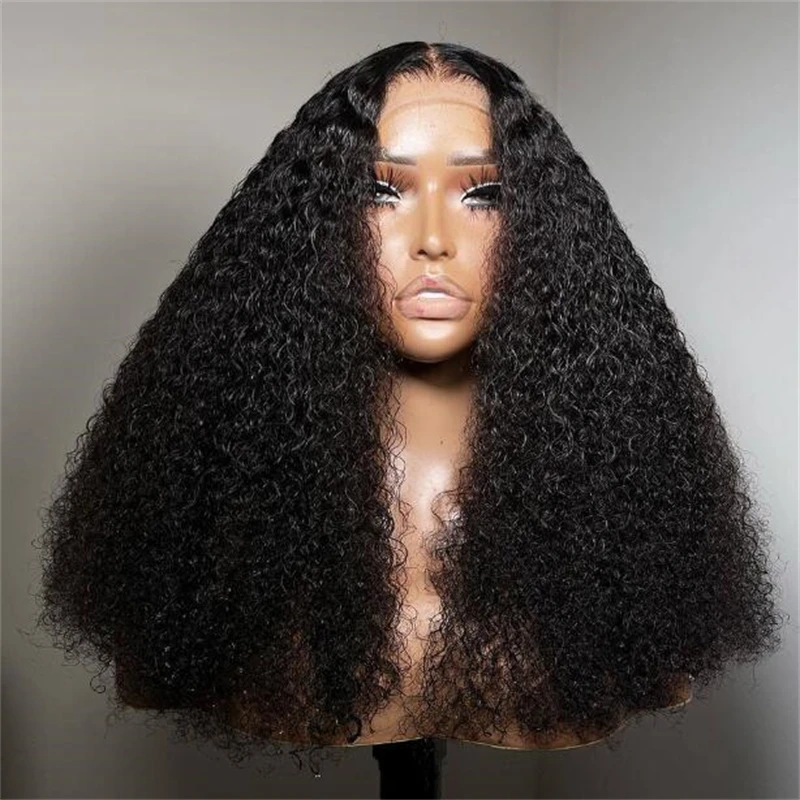 Peluca de bebé rizada sin pegamento para mujeres negras, pelo largo y suave de 26 ", 180de densidad, color negro, frontal de encaje, resistente al calor, predesplumada, uso diario