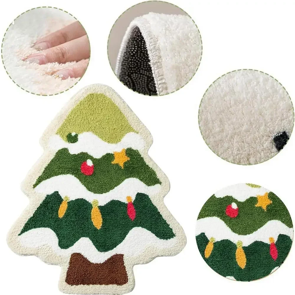 1PC Nordic Christmas Tree Cashmere Floor Mat Toilet Bathroom Absorbent Non-Slip Foot Mat Home Decor Soft Bedroom Carpet Navidad