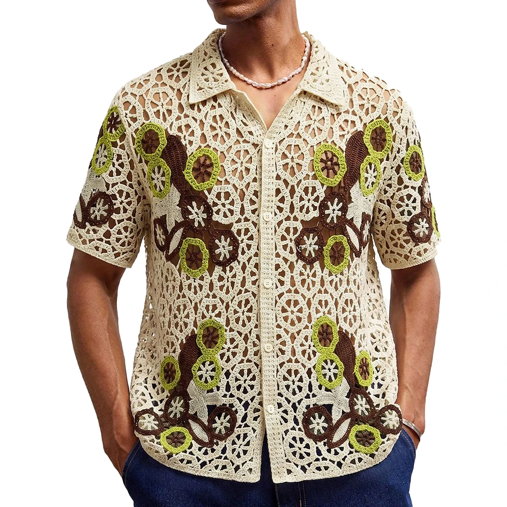 2026 Summer New Men's Hollow-Out Short-Sleeve Shirt American Retro Fashion Trendy Street Loose Casual Niche Breathable Men's Top