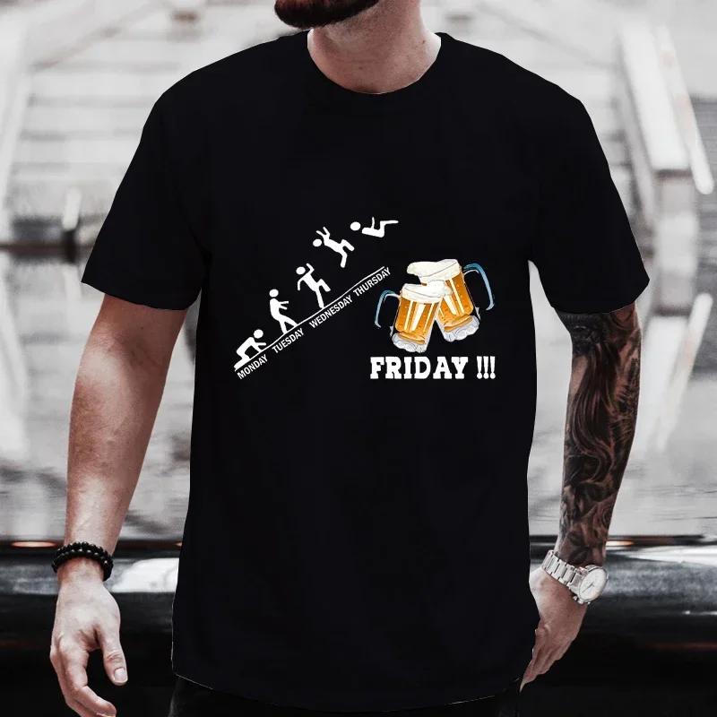 Shirt for Men Drinking Lover Graphic T Shirts Y2k Tops Oversized Black Clothing Friends Friday Beer Day Weekend Party Streetwear