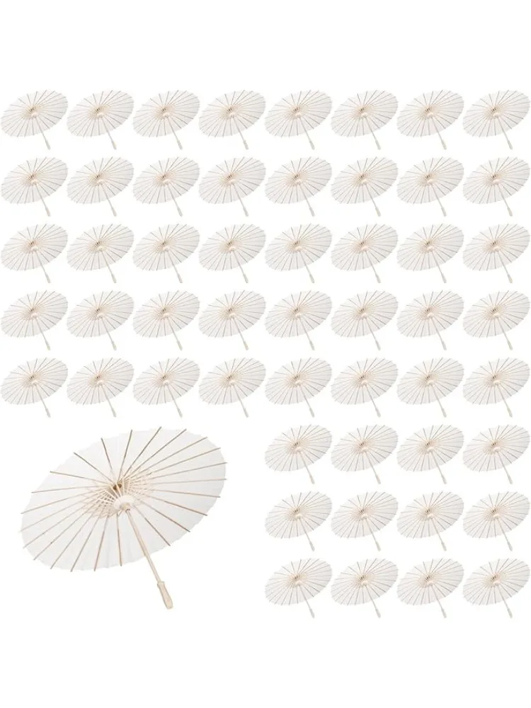 12/30/50/60PCS Wit Papier Paraplu's 23.6 Inch Papieren Parasol Paraplu's DIY Paraplu's Bruiloft Rekwisieten - afbeelding 2