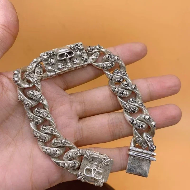 Asian old miao silver hand cast cool statue bracciale jewel gift
