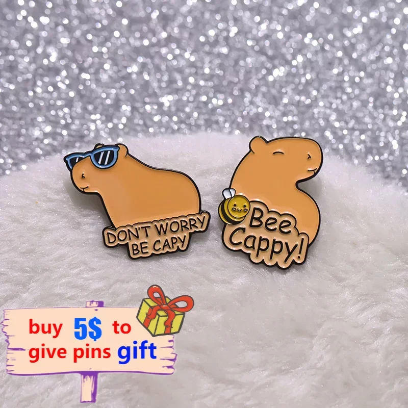 Cartoon Capybara Animal Enamel Pin Don\'t Worry Be Cappy Cute Brooch Lapel Pin Accessories Clothes Collar Badge Backpack Jewelry